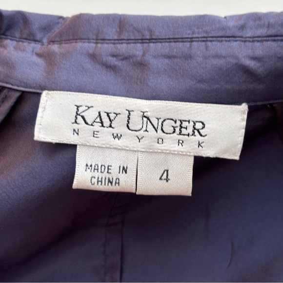 Kay Unger Silk Taffeta Midi Dress 4 Purple Ruffle Button Front - Picture 6 of 9